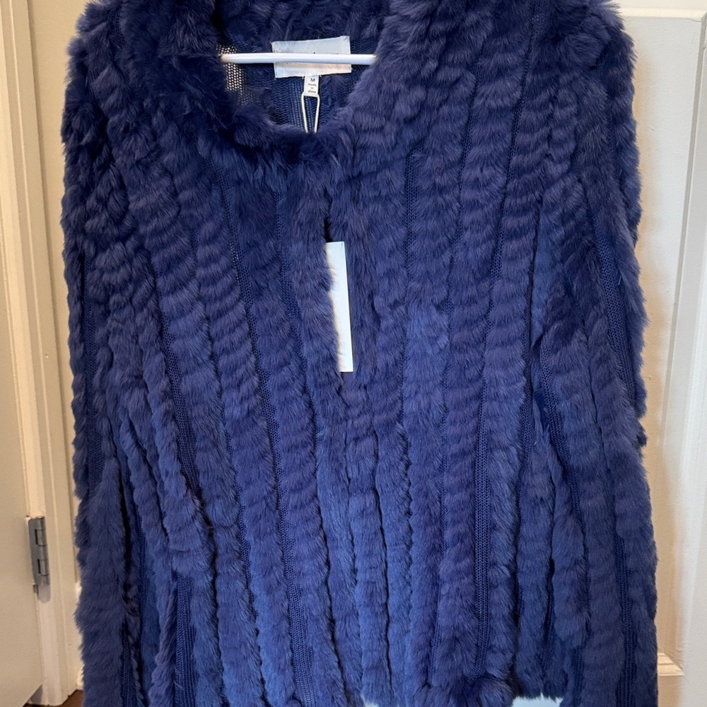 Luxurious Blue knit rabbit Fur Jacket